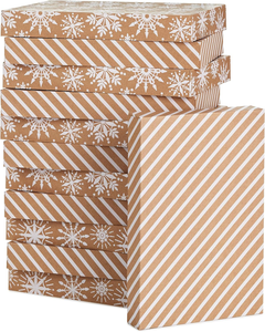 Charming Medium Gift Boxes with Lids - 12 White Snowflake & Striped Kraft Boxes for Christmas, Winter Weddings, and Bridal Showers