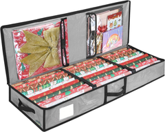 Durable 40" Soft Christmas Wrapping Paper Storage Bag with Flexible Partitions & Pockets for Ribbons & Accessories - Grey