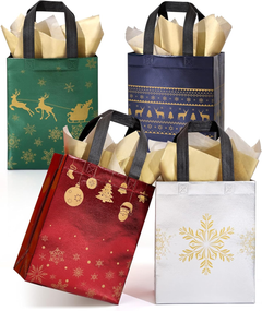 16 Pack Medium Christmas Gift Bags with Tissue Paper - Reusable Holiday Tote Bags with Handles for Perfect Gift Wrapping!