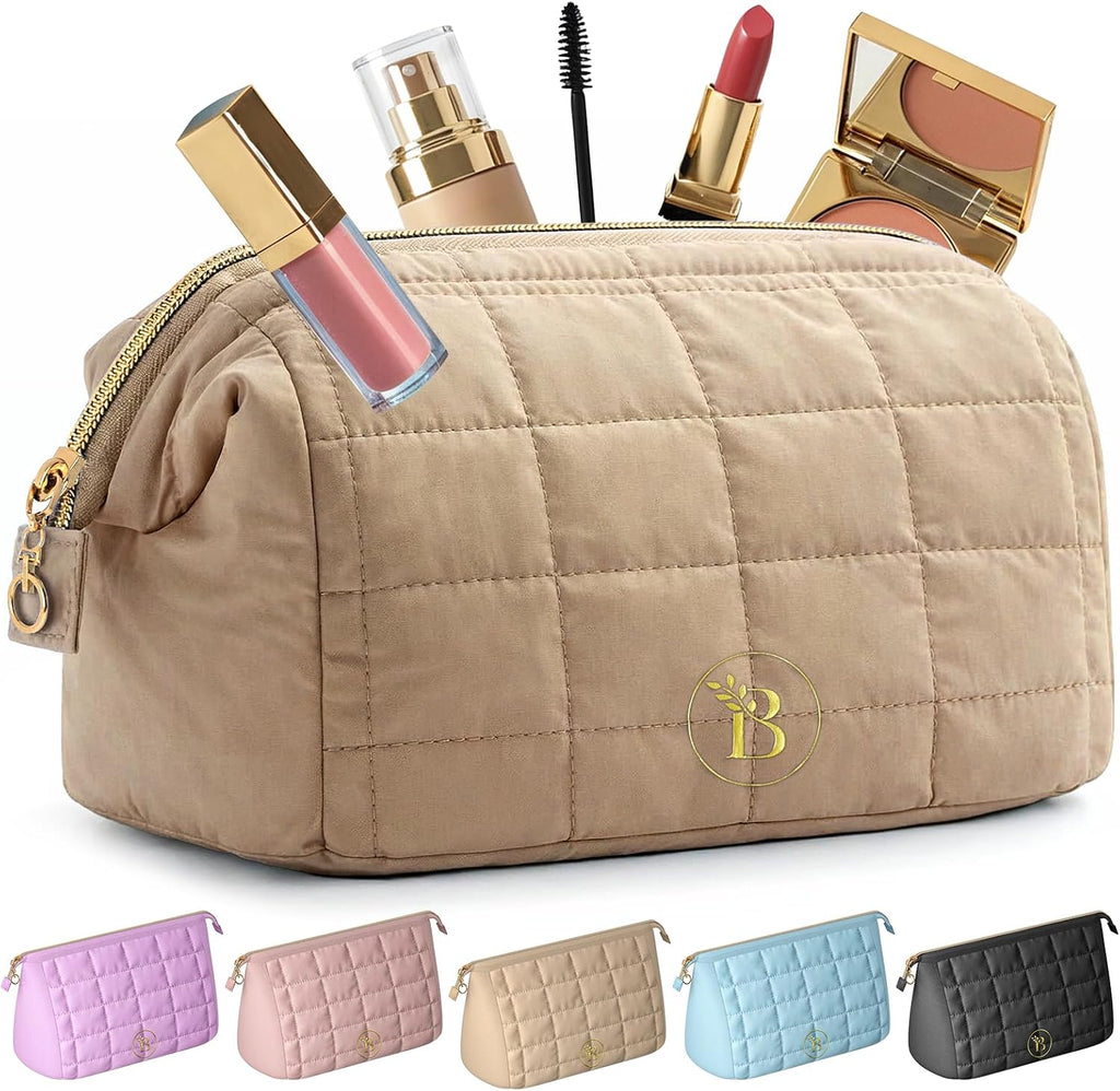 Stylish Camel Quilted Travel Pouch – Your Perfect Organizer for Cosmetics and Essentials