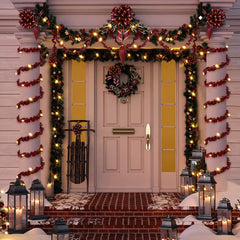 27 Feet of LED-Illuminated Buffalo Plaid Garland - Red and Black Check Fabric Ribbon for Farmhouse Holiday Decor (Set of 3 Rolls)