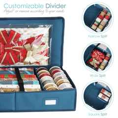 Christmas Gift Wrap Storage Organizer with Interior Pockets - Accommodates Up to 22 Rolls of 40", Blue