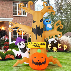 8 FT Inflatable Halloween Tree with Ghosts, Pumpkins, and Owls - Ideal for Parties and Seasonal Decor