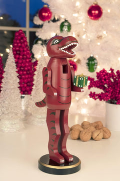 Charming Red Dinosaur 12-Inch Traditional Wooden Nutcracker - A Festive Addition to Your Christmas Décor