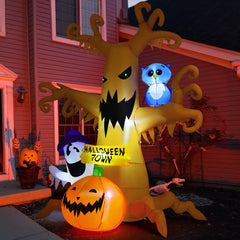 8 FT Inflatable Halloween Tree with Ghosts, Pumpkins, and Owls - Ideal for Parties and Seasonal Decor