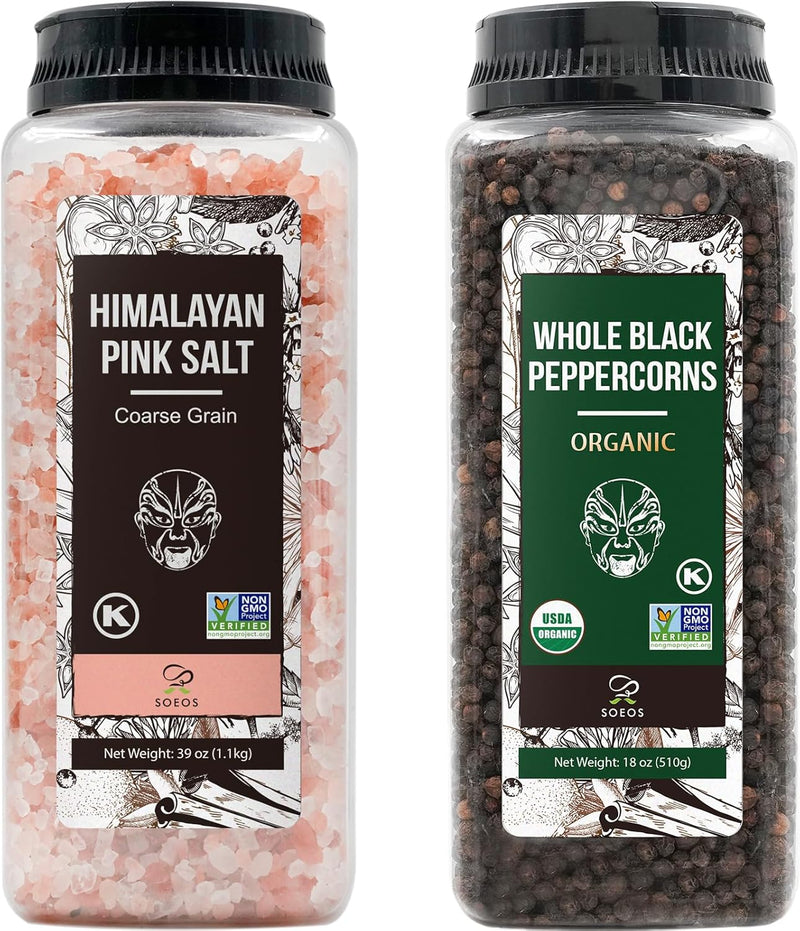 Elevate Your Cooking with Himalayan Pink Salt & Organic Black Peppercorns - Non-GMO Spice Seasoning Set for Perfect Flavor!