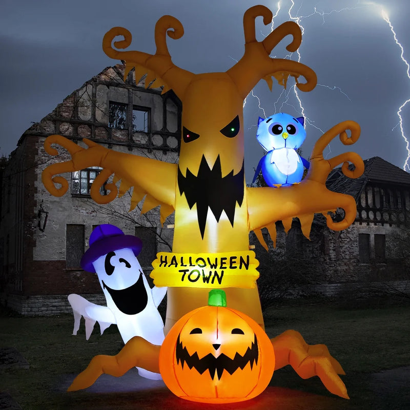 8 FT Inflatable Halloween Tree with Ghosts, Pumpkins, and Owls - Ideal for Parties and Seasonal Decor