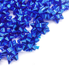 100-Piece Set of 1-Inch Blue Metallic Star Gift Bows - Adhesive Mini Bows for Holiday and Christmas Decoration and Gift Wrapping