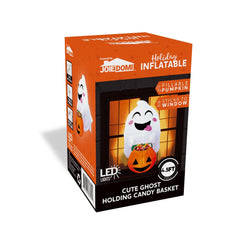 Enhance Your Halloween Decor with a 4.5 FT Inflatable Flying Ghost and Pumpkin Candy Basket - Ideal for Windows and Yards