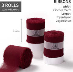 Burgundy Chiffon Ribbon - 2 Inches x 21 Yards - Perfect for Floral Arrangements, Gift Wrapping, Handmade Frayed Details, Weddings, and Holiday Decor
