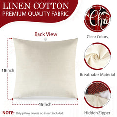 Set of 4 Christmas Pillow Covers 18x18 Inches in Black and Red Buffalo Plaid - Rustic Linen Decorative Cases for Sofa and Couch Holiday Decor