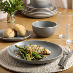 Transform Your Dining Table with the Stunning Rockaway 12-Piece Grey Matte Dinnerware Set for 4!