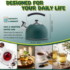 Whistle Your Way to Perfect Tea Time with Our Stylish 3 Quart Dark Green Stovetop Kettle! 🍵✨