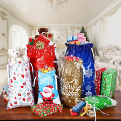 30PCS Christmas Drawstring Bags: Assorted Sizes Holiday Foil Wrapping Sacks Pouches Xmas Treat Bags Reusable Christmas Wrap Bag for Xmas Presents Party Favor