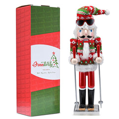 Ornativity Wooden Nutcracker - Christmas Skier in Red and Green