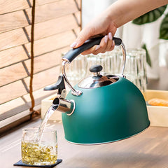 Whistle Your Way to Perfect Tea Time with Our Stylish 3 Quart Dark Green Stovetop Kettle! 🍵✨