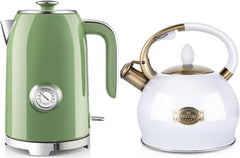 SUSTEAS 2.64 Quart Whistling Tea Kettle & 57Oz Electric Kettle with Thermometer - Perfect for Tea Lovers!
