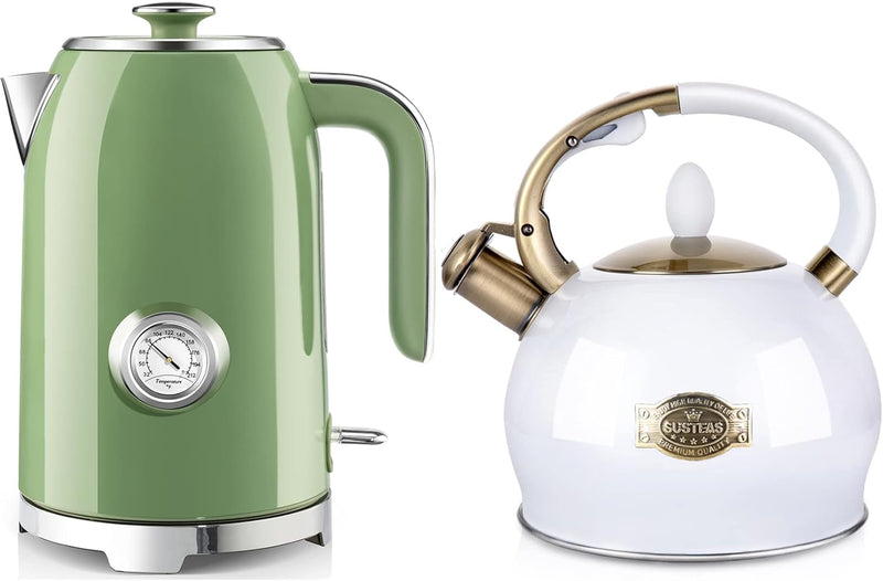 SUSTEAS 2.64 Quart Whistling Tea Kettle & 57Oz Electric Kettle with Thermometer - Perfect for Tea Lovers!