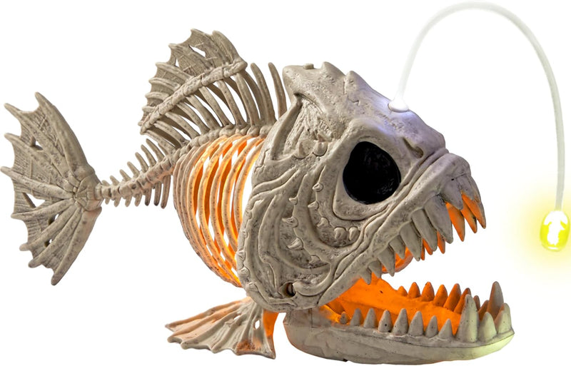 Halloween Skeleton Lantern Fish with LED Eye Plastic Bones for Halloween Decoration Party Photo Prop, Graveyard Decor, Indoor Outdoor Spooky Scene(10.2” *5.5” *3”)