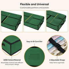 40-Inch Durable 600D Oxford Fabric Wrapping Paper Storage Organizer with Adjustable Dividers for Ribbons and Holiday Accessories - Green