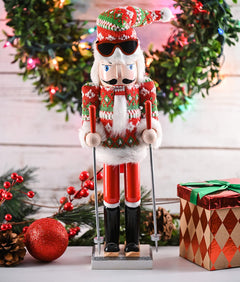 Ornativity Wooden Nutcracker - Christmas Skier in Red and Green