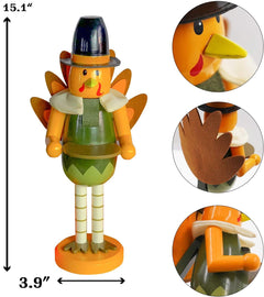 14-Inch Handmade Wooden Turkey Nutcracker - Collectible Fall and Thanksgiving Table Decoration