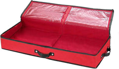 Wrapping Paper Storage Organizer for 30-Inch Rolls | Under Bed Gift Wrap Holder | Dimensions: 31” x 13.5” x 4.5” | Made from Durable 600D Oxford Fabric | Features Pockets for Ribbons, Bows, and Accessories (Red)