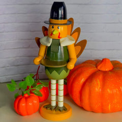 14-Inch Handmade Wooden Turkey Nutcracker - Collectible Fall and Thanksgiving Table Decoration