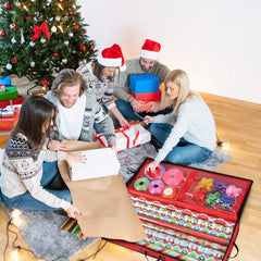 Wrapping Paper Storage Organizer for 30-Inch Rolls | Under Bed Gift Wrap Holder | Dimensions: 31” x 13.5” x 4.5” | Made from Durable 600D Oxford Fabric | Features Pockets for Ribbons, Bows, and Accessories (Red)