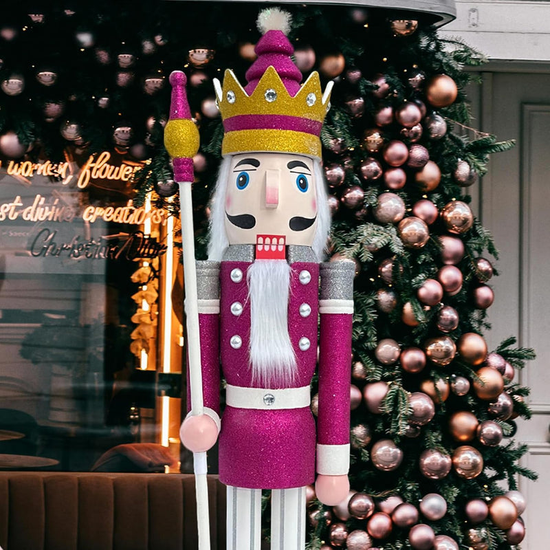 6-Foot Tall Life-Size Purple Glitter Wooden Nutcracker King Ornament with Scepter for Christmas, Events, and Weddings (Model K32)