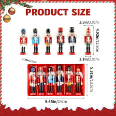 6-Piece Wooden Nutcracker Ornament Set, 5-Inch Mini King and Soldier Decorations for Holiday Cheer on Trees, Shelves, and Tables