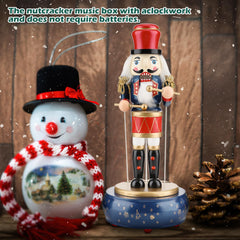12-Inch Wooden Nutcracker Christmas Decorations with Clockwork Music Box - Soldier Drummer Design for Home Table Decor (Blue)