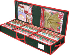 Durable 40" Soft Christmas Wrapping Paper Storage Bag with Flexible Partitions & Pockets for Ribbons & Accessories - Grey