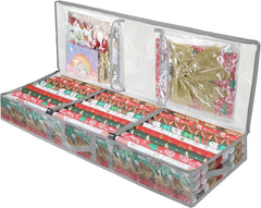 Durable 40" Soft Christmas Wrapping Paper Storage Bag with Flexible Partitions & Pockets for Ribbons & Accessories - Grey