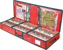 Durable 40" Soft Christmas Wrapping Paper Storage Bag with Flexible Partitions & Pockets for Ribbons & Accessories - Grey