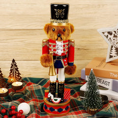 14-Inch Wooden Nutcracker Bear Drummer Figures - Large Christmas Tabletop Centerpieces and Festival Shelf Decorations