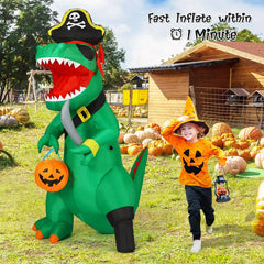 7FT Inflatable Pirate Dinosaur for Halloween Outdoor Decorations and Celebrations