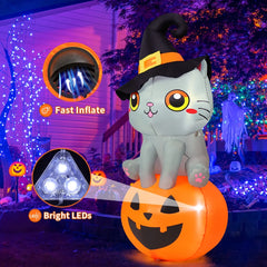 6 FT Inflatable Halloween Cat on Pumpkin - Ideal for Outdoor Decor and Halloween Celebrations with LED Lighting