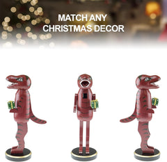 Charming Red Dinosaur 12-Inch Traditional Wooden Nutcracker - A Festive Addition to Your Christmas Décor