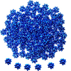 100-Piece Set of 1-Inch Blue Metallic Star Gift Bows - Adhesive Mini Bows for Holiday and Christmas Decoration and Gift Wrapping