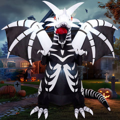 8-Foot Inflatable Skeleton Dragon for Halloween Yard Decoration