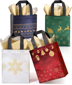 16 Pack Medium Christmas Gift Bags with Tissue Paper - Reusable Holiday Tote Bags with Handles for Perfect Gift Wrapping!