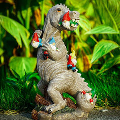 Dinosaur Eating Gnomes!  Yard Art 