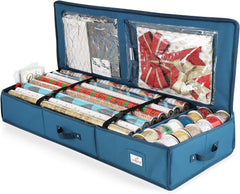 Christmas Wrapping Paper Storage Organizer - Large Under-Bed Container for Holiday Gift Wrap & Accessories by Steel Blue