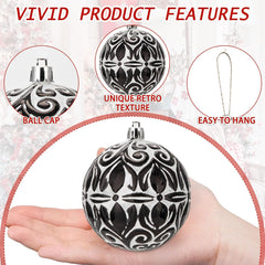 3.15" Black Shatterproof Christmas Ball Ornaments Set of 12 - Large Hanging Decorations for Holiday Wreaths and Home Decor