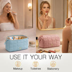 Stylish Camel Quilted Travel Pouch – Your Perfect Organizer for Cosmetics and Essentials