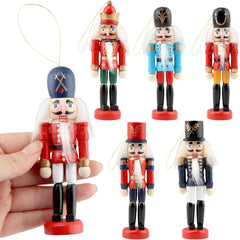 6-Piece Wooden Nutcracker Ornament Set, 5-Inch Mini King and Soldier Decorations for Holiday Cheer on Trees, Shelves, and Tables