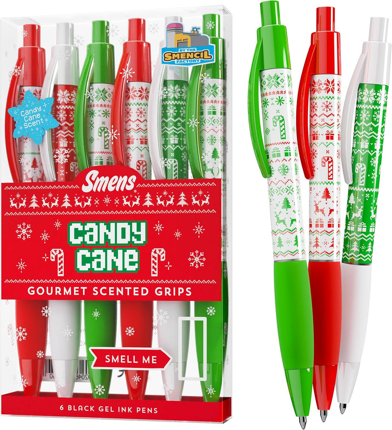 Candy Cane Scented Gel Pens - 6 Count Holiday Smens for Kids, Perfect Stocking Stuffers and Classroom Rewards!