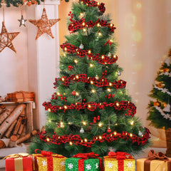 27 Feet of LED-Illuminated Buffalo Plaid Garland - Red and Black Check Fabric Ribbon for Farmhouse Holiday Decor (Set of 3 Rolls)