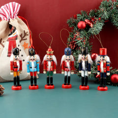 6-Piece Wooden Nutcracker Ornament Set, 5-Inch Mini King and Soldier Decorations for Holiday Cheer on Trees, Shelves, and Tables